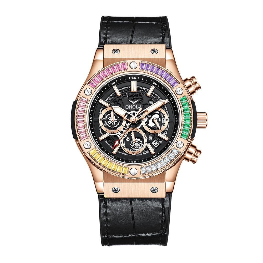 ONOLA Luxury Men Watch Casual Colored Diamond Luminous Calendar Quartz Watch Waterproof Watch Men Chronograph Wristwatch Clock