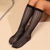 5 Pair Women'S Sexy Black Fishnet Knee High Socks Hollow Out Series Mesh Stockings Open-Knit Pattern Nylon Socks For Ladies