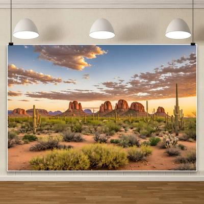 Rocky Mountains Desert Landscape Backdrop – Reptile Habitat with Sun Oasis & Immortal Palm, Natural Photography Poster-Tapestry