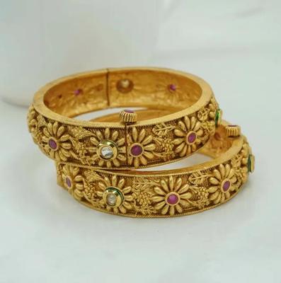 Traditional Gold Plated Floral Design Bangle Set