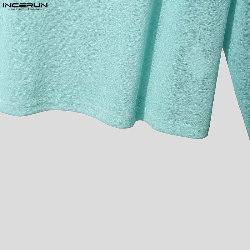 INCERUN Herren U-Boot-Ausschnitt Langarm Leicht Casual Oversized Halbtransparent Oberteile T-Shirts