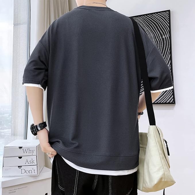 Short Cut and Summer Large Fashionable [VERAVANT] Men's T-Shirt, Sleeve, Sew, Clothes, Tee-Shirt, Men's, Plain, Size, Light, Soft, Silhouette,