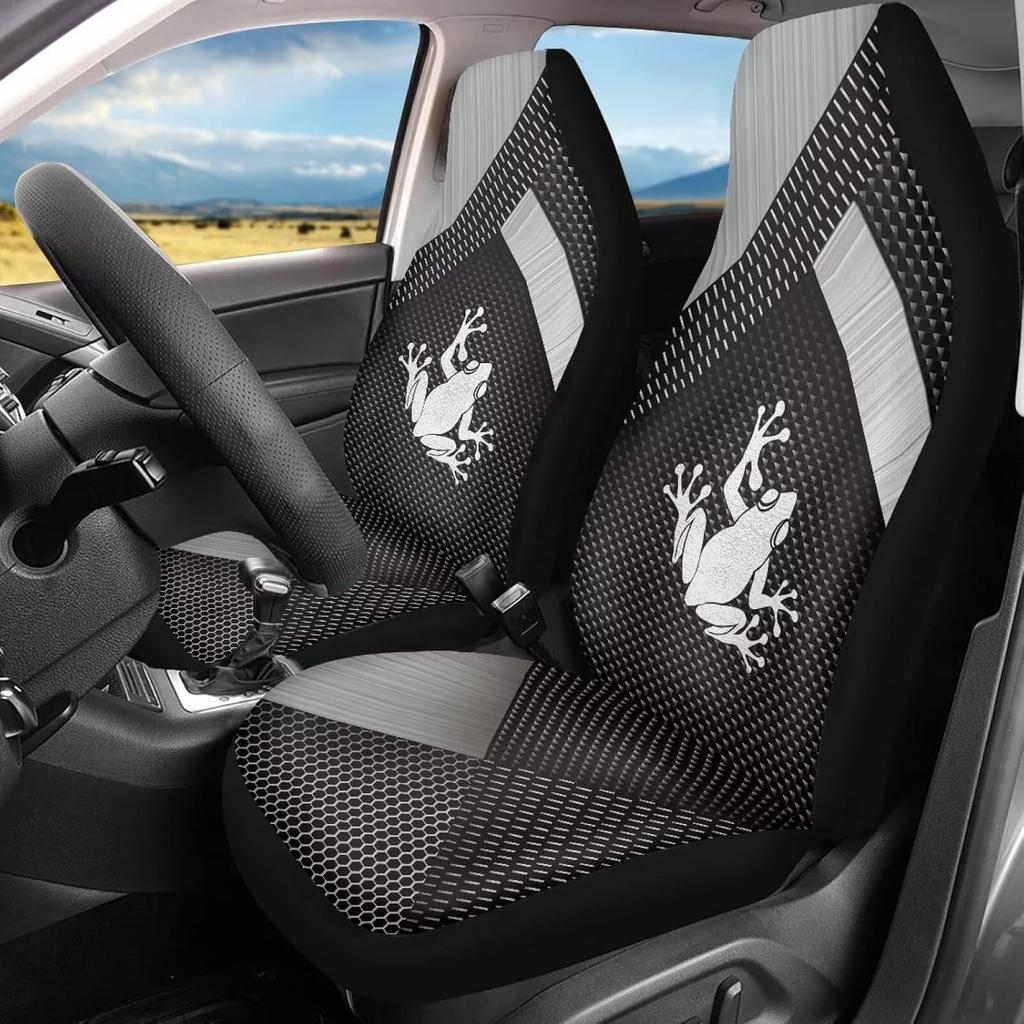 Bulopur Black Boho Floral Car Seat Covers Front Seats Only for Women Men Seat Covers w/Organizer Pocket for Cars SUV Truck Sedan