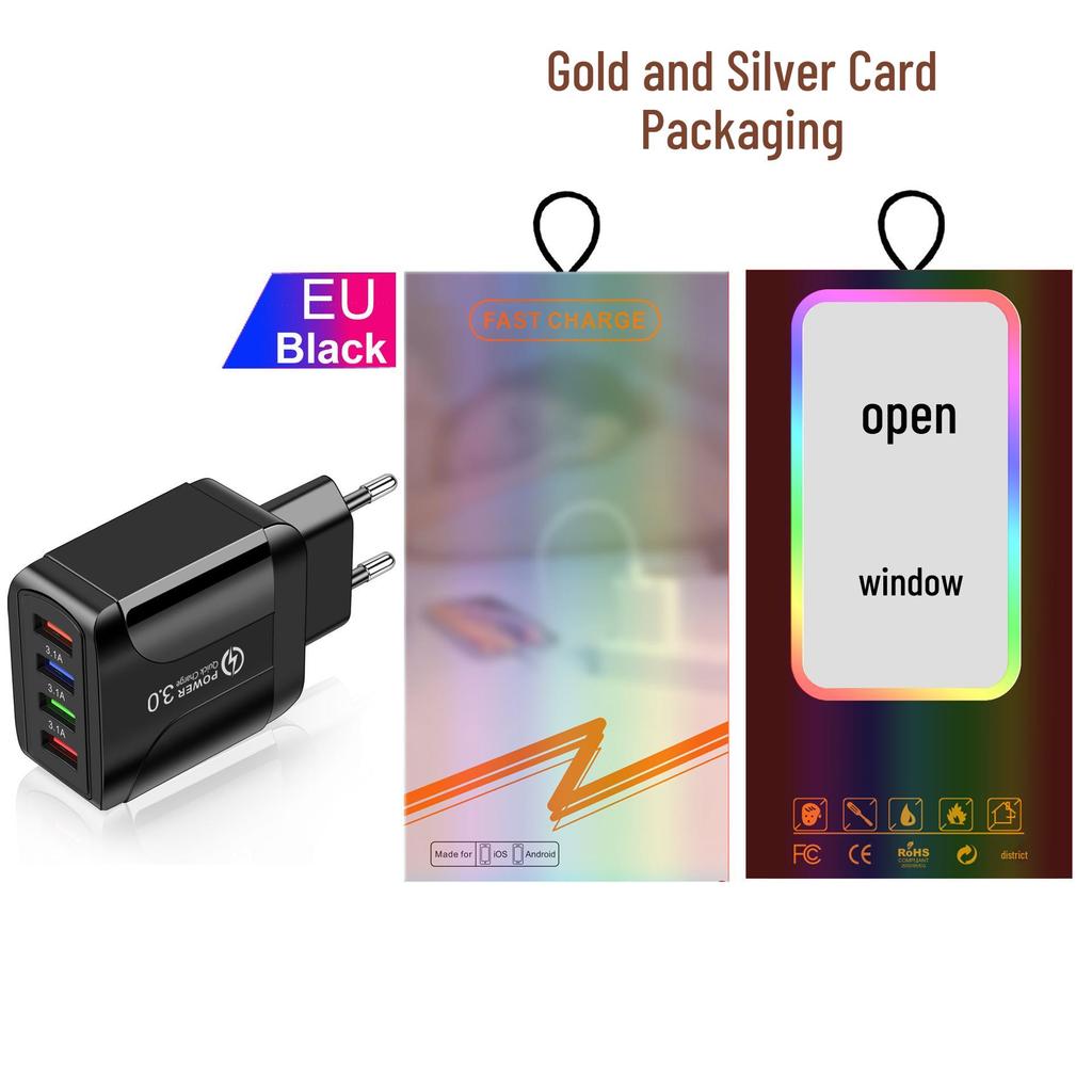 Colorful 4-Port USB Travel Charger 5V/2.4A Fast Charging, Australian Standard