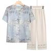 2026 Summer Embroidered Short Sleeve Suit for Moms: Stylish Plus Size Two-Piece Set for Middle-Aged and Elderly