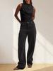 Women's Mock Neck Sleeveless Tank Top Slim Fitted Ruched Draped Top