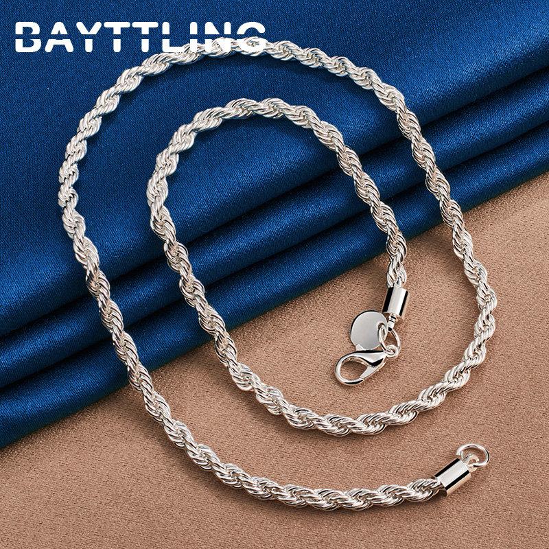 Charm 925 sterling copper Accessories Men 4MM 40-60cm 2PCS Rope Chain Necklace Bracelet Women Fashion Wedding Gift Zircon