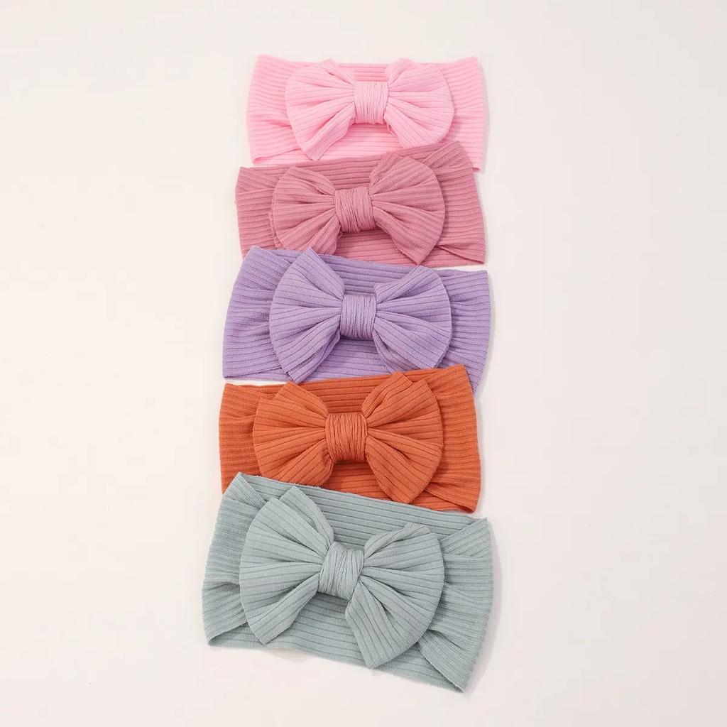 5 st/parti Stickat Barn Hårband Enfärgat Ränder Söt Rosett Hårband för Spädbarn Baby Barn Sport Håraccessoarer