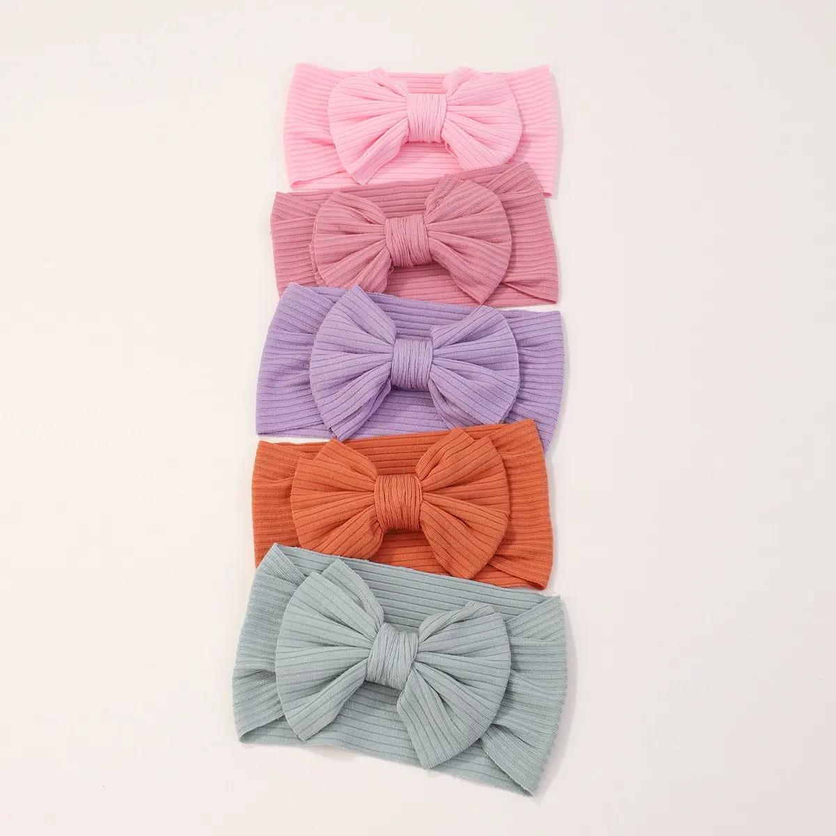 

5 шт./лот Вязаная детская повязка на голову Однотонные полоски Милый бант Повязка на голову для младенца Малыша Детей Спорт Аксессуары для волос