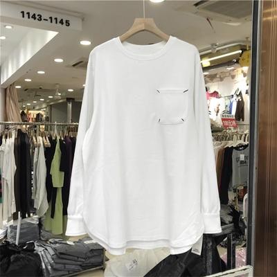 The Mid-length Bottoming Shirt for Women with Spring and Autumn Pair of Barbie Pants White Sweatshirt Loose Large Version Long-sleeved T-shirt