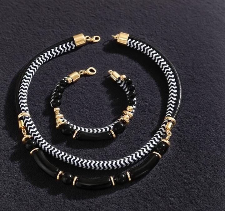 Dwuarstwowy Sznurkowy Zestaw Biżuterii Bransoletka & Naszyjnik