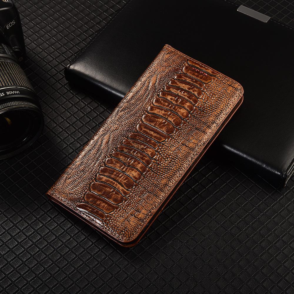 Ostrich Pattern Genuine Leather Flip Case for OPPO Reno 16 Pro Phone Cover Card Cases Scratch Proof