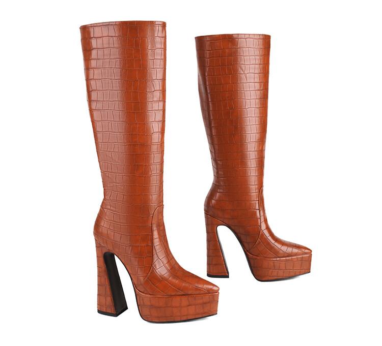 

Fashion 2025 New Super Fiber Leather Platform Knee Boots Women s Warm Winter Fashion Long Boots 14cm Black White Size 34-45 High Heels 44