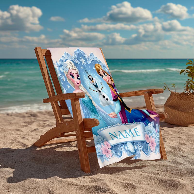 Custom Name Ultra-Soft Beach Towel with Elsa Theme,Ideal for Pool - Camping, Diving - Perfect Travel Essential, Vibrant Beach Towel.