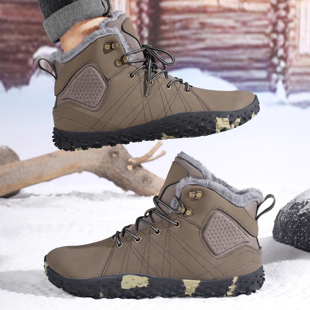 TUINANLE Winter Barefoot Boots Men Winter Sneakers Ankle Snow Shoes Plush Hiking Boots Warm Sporting Shoes Big Size 48Black