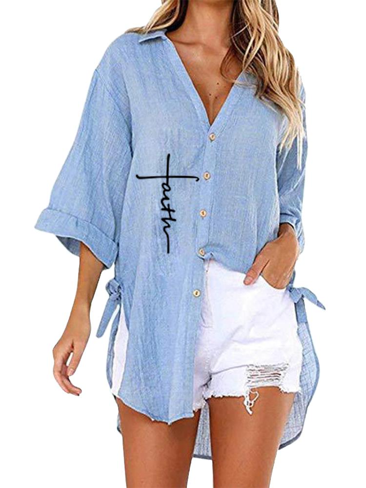 Women Fashion Print Blouse Casual Half Sleeve Top Ladies V Neck Loose T-shirt