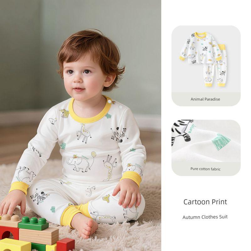 Set, Separate Pajamas for Girls and Boys, Children's Home Wear, Cotton Long Johns, Pure Cotton, Class A, Full Cotton, Long-Sleeved for Infants