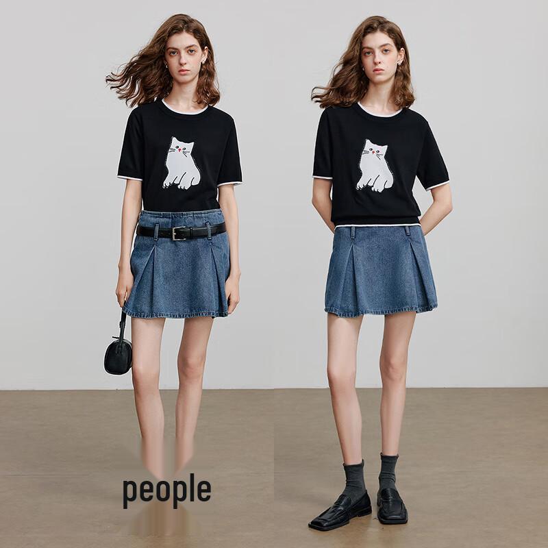 Chuyu Women's Color-Block Cat Jacquard Knit Top