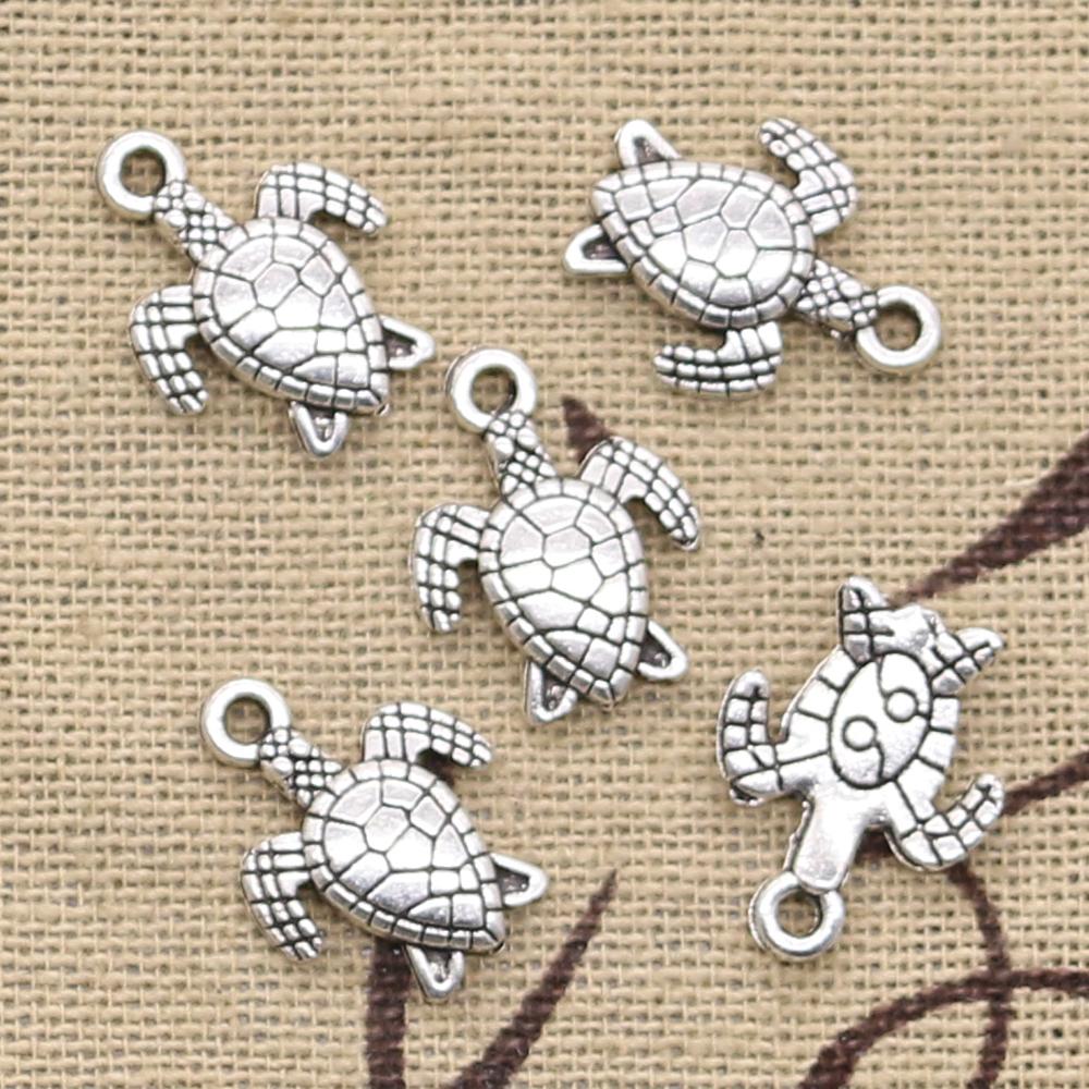40Pcs Charms Turtle Tortoise Sea 16X12Mm Antique Bronze Silver Color Pendants Diy Craft Making Findings Handmade Tibetan Jewelry