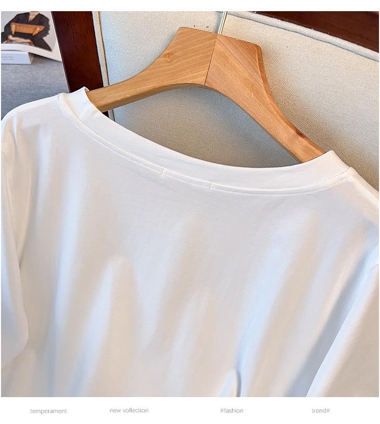 Women's Plus Size Slimming Loose Mid-Length Round Neck T-Shirt (Short Sleeves) 
