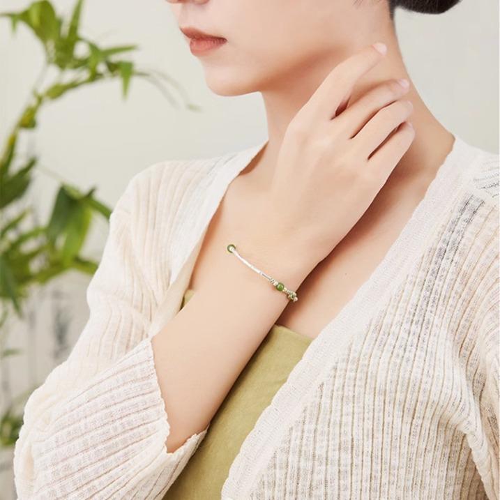 Bamboo Joy evening bracelet for women, woven cord bracelet with pure silver bamboo motifs, new Chinese style, niche birthday gift