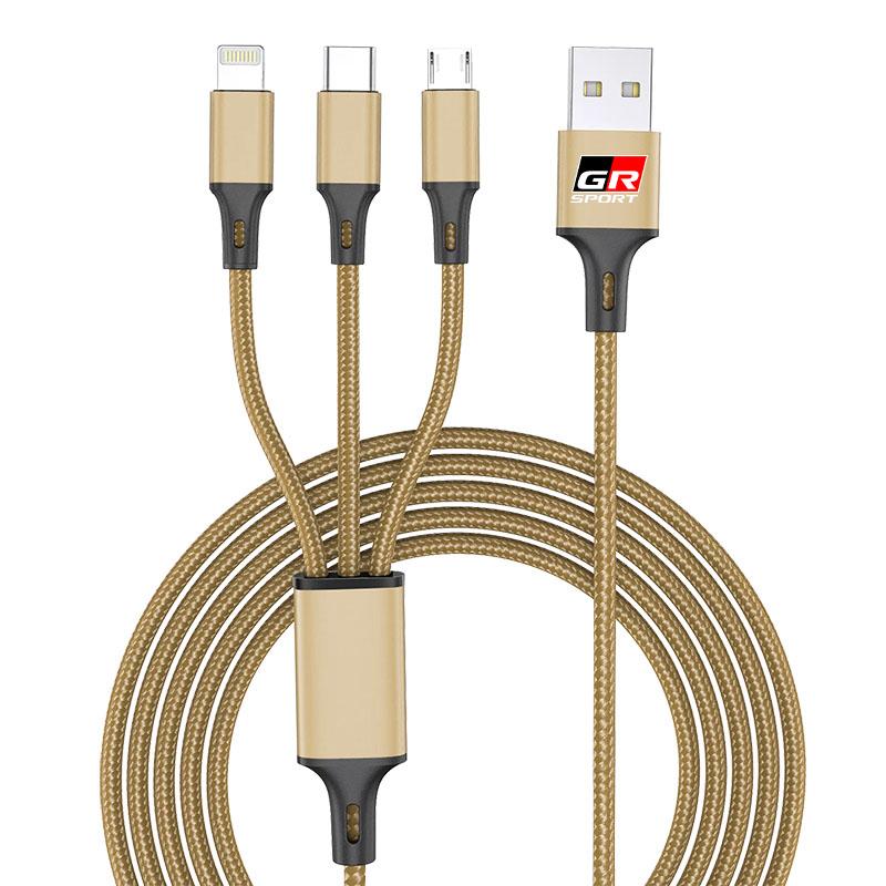 Car Emblem 3in1 Type C Lightning Micro USB Fast Charging Cable for Toyota TRD GR Yaris Corolla Auris Rav4 Land Vios LEVIN Camry Prado