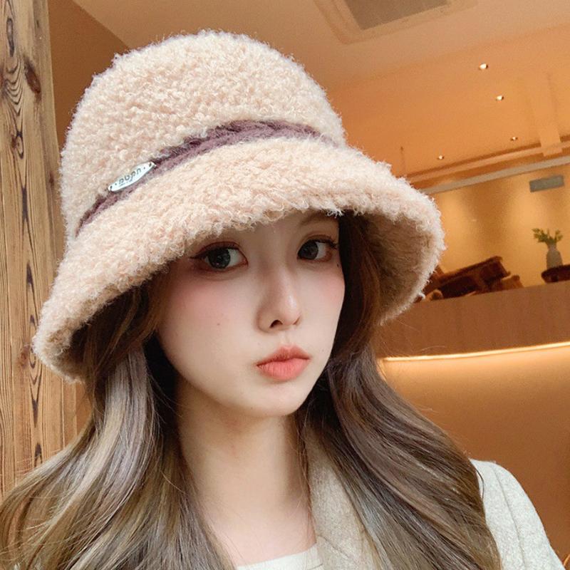 Fisherman Hat Women's Autumn Winter Plush Warm Basin Hat Bucket Cap
