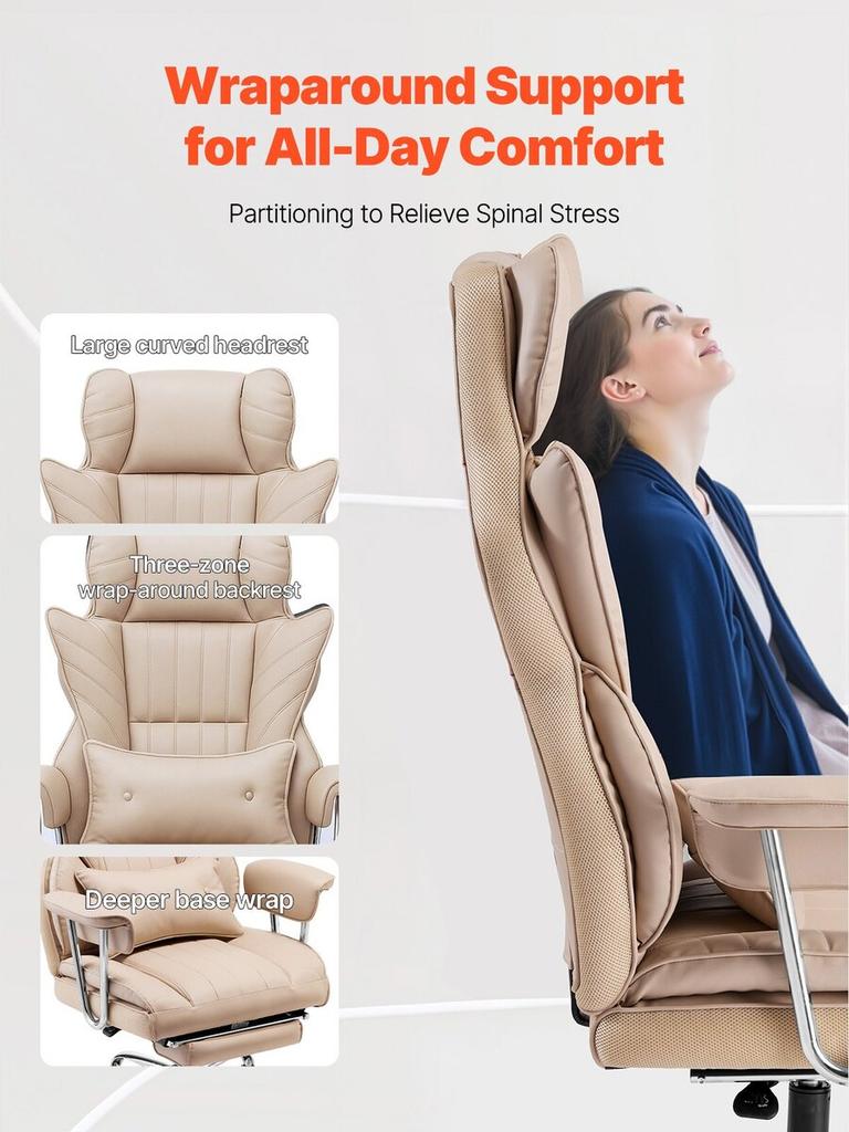 Executive Office Chair High Back Chair Footrest & Removable Armrests Brown