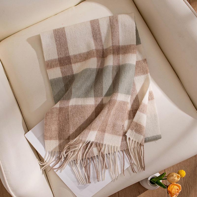 Elegant Women's Wool Plaid Scarf: Sun Protection & Warm Tassel Shawl