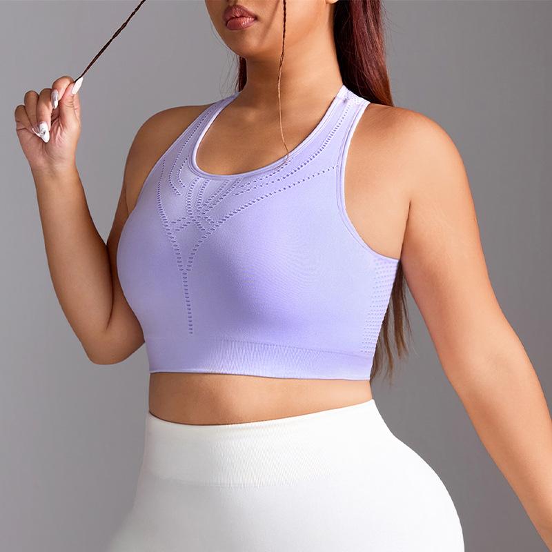 

Large Size Sports Bra Short Yoga Fixed Cup Integrated Sports Vest Slimming And Beautiful Back Fitness Bra For Women L фіолетовий