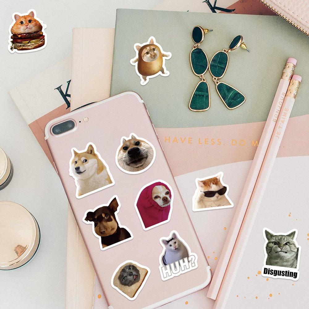 50-500PCS Cute Cat Meme Stickers Roll Trendy Kitten Stickers for Laptop Water Bottle Skateboard Phone Luggage Kids Adult Gift