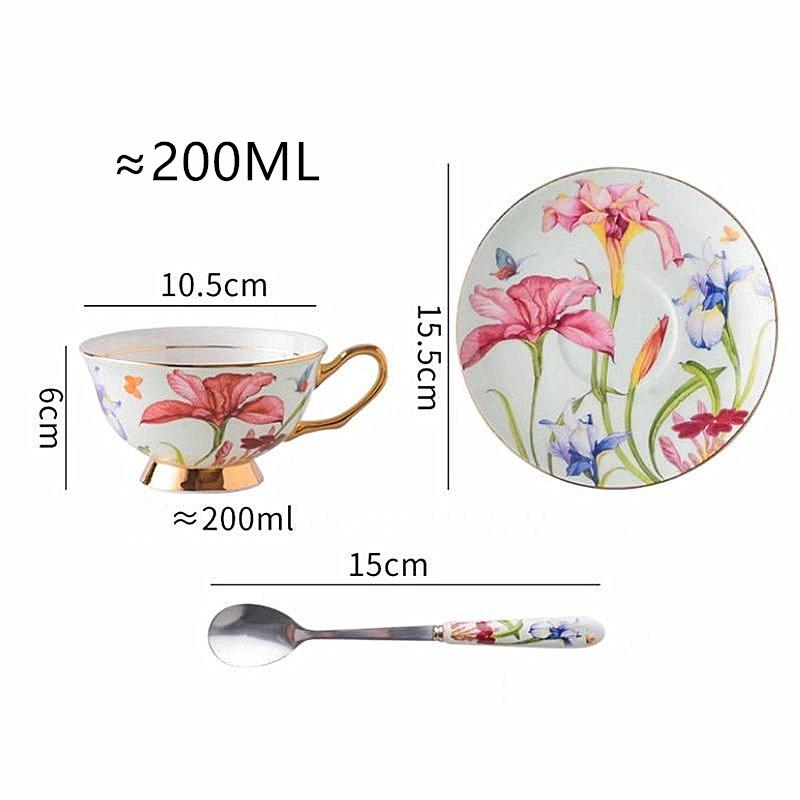 180ML/200ML Britský šálka na popoludňajší čaj s tanierikom a lyžičkou Elegantný kvet ľalie Vysoko kvalitný porcelán Hrnček na kávu Šálka na čaj Poháre na pitie
