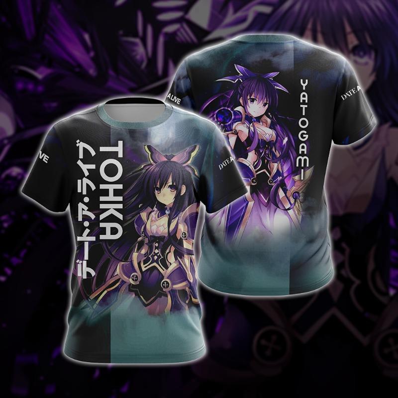 Vintage Anime Date A Live Kurumi Tokisaki Short-sleeved Unisex Plus-size Loose and Breathable T-shirt, Kids Cosplay Costume Top