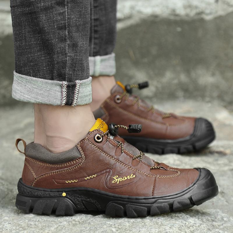 Fashion Hiking Shoes Men Genuine Leather Non-slip Outdoor Sneakers Breathable Trekking Shoes For Men Casual Desert Autumn Footwear