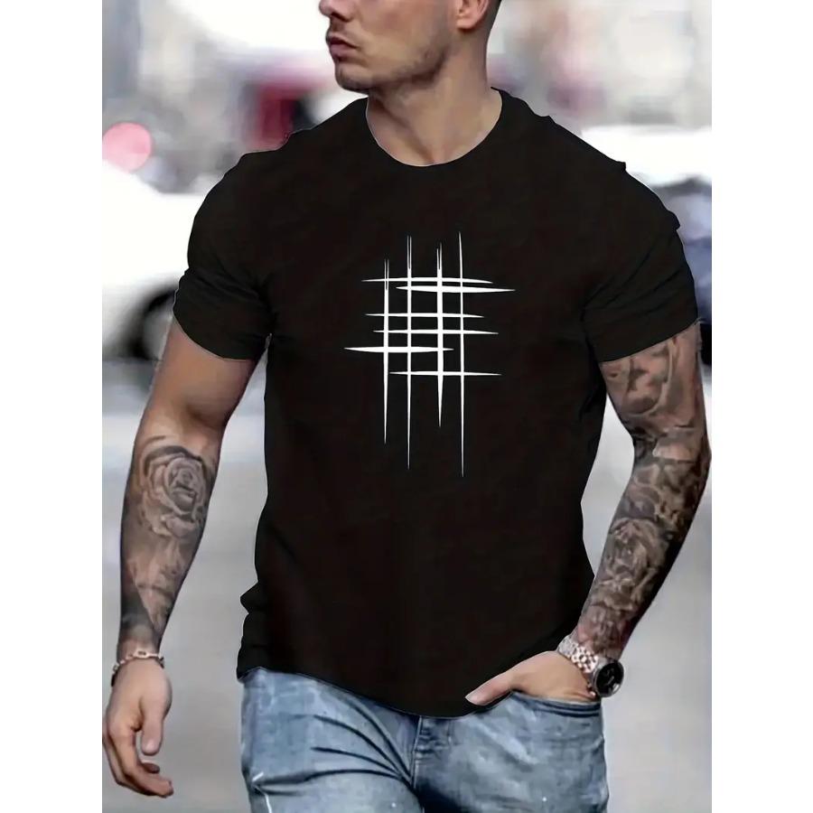 Reindeer Print Comfy Polyester T-shirt, Men's Casual Street Style Stretch Round Neck Tee Shirt For Summer