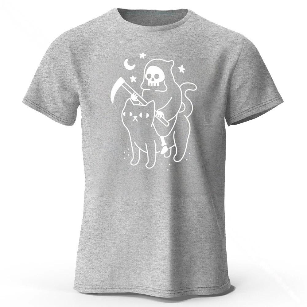New Cute Death Cat Pure Cotton Tshirt for Men Large Size Loose Speed Drying Sports Top for Women Casual Fashion Short Sleeve
