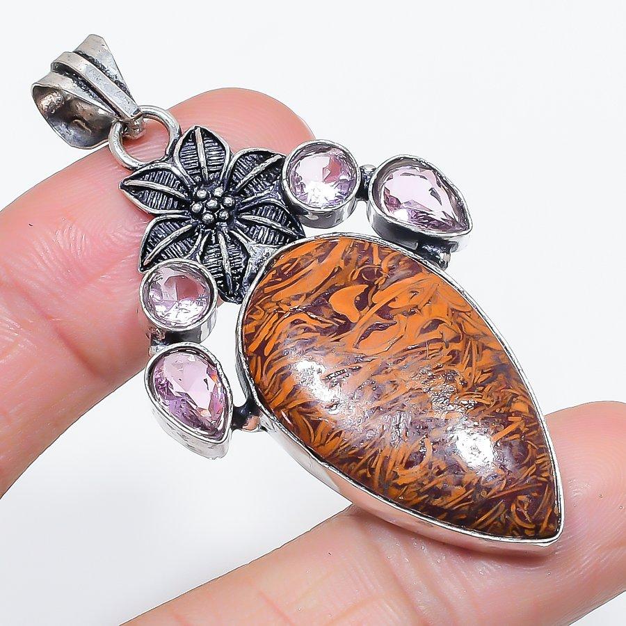 

Natural Mariam Jasper, Kunzite 925 Sterling Silver Jewelry Pendant 2.44 E1M72