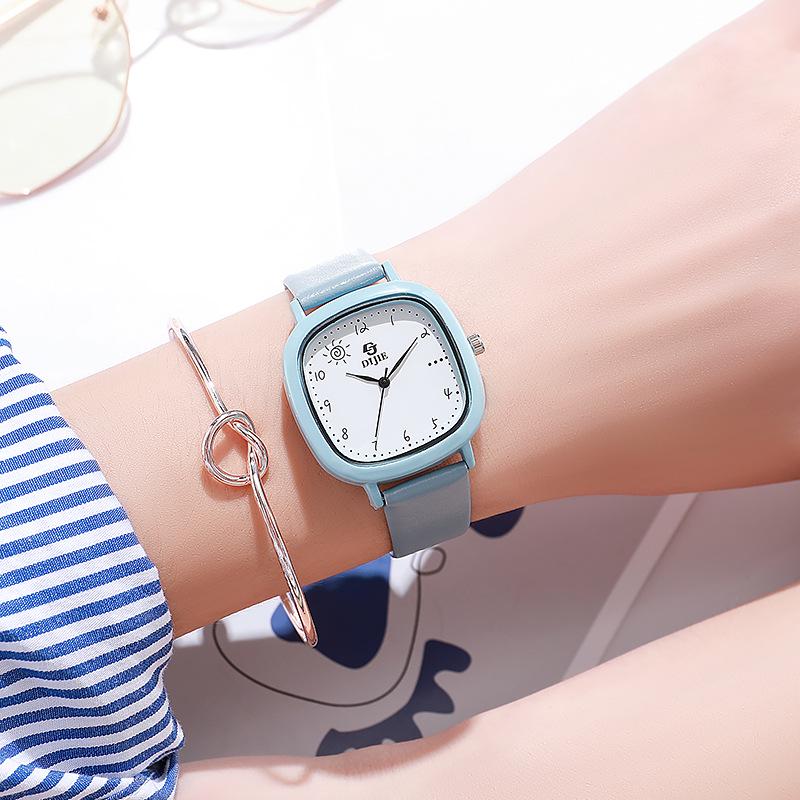 Preppy Style Quartz Skin-Brightening Unisex Minimalist Square Couple Wristwatch for Students