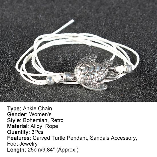 3 Stück Damen Schildkrötenanhänger Mix Farbe Stilvoller Fußkettchen Fußkette für Party