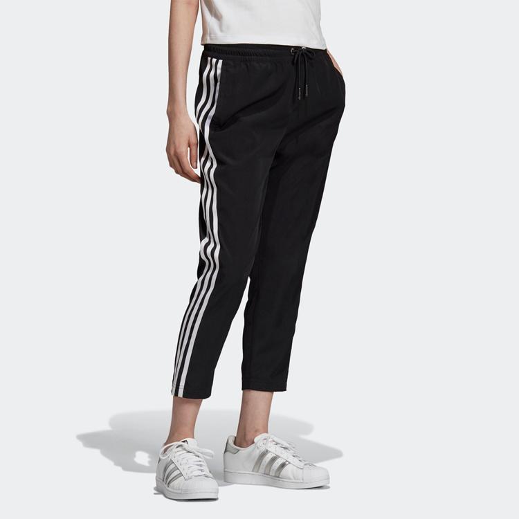 Adidas Originals Retro Side Stripe Lace-Up Straight Leg Casual Pants Women Bottoms Black DY3864