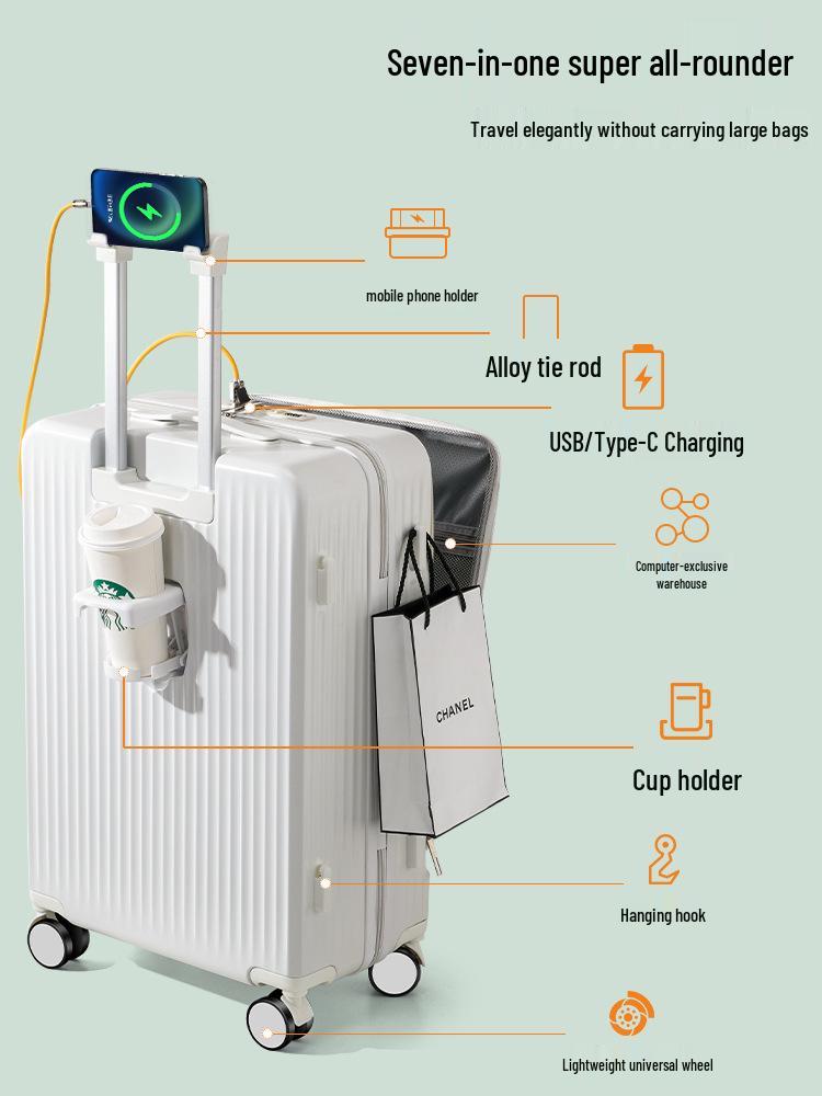 20-inch Front-Opening Multifunctional Suitcase with Combination Lock for Men and Women