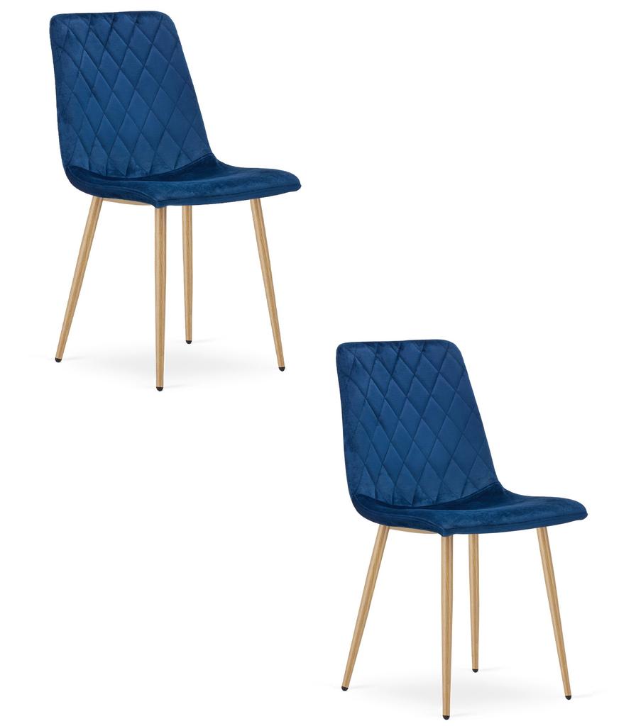 TURIN chair - navy blue velvet / wood-colored legs x 2