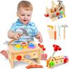 Wooden Tool Set Montessori Toys for 2 3 4 5 Year Old Boy, 29Pcs Stem Toys Toddler Educational Toys Age 2-3, Tool Bench Pretend Play Construction