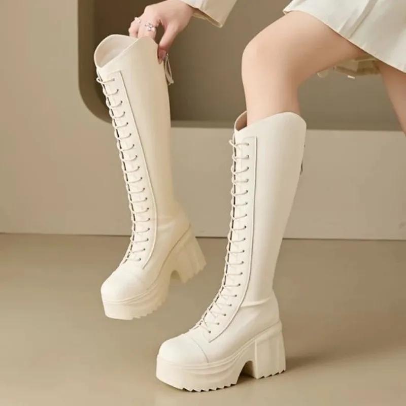 Fashion 10cm Microfiber Synthetic Platform Wedge Fashion Round Toe ZIP Leisure Spring Autumn Women Ankle Knee High Booties Shoes