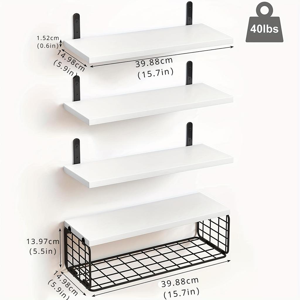 4pcs Wall Mounted Floating Shelf, Multi-Layer Organiser, Bathroom Iron Storage Rack Multifunctional Wall Decoration and Storage