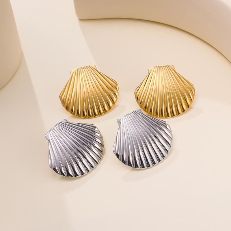 Stainless Steel Big Shell Stud Earrings for Women Cute Geometric Gold Plated Earrings Summer Beach Jewelry Gift