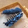 Denim Blue Flower Banana Clips Camellia Floral Twisted Hair Clip Sweet Women Vertical Clip  Daily