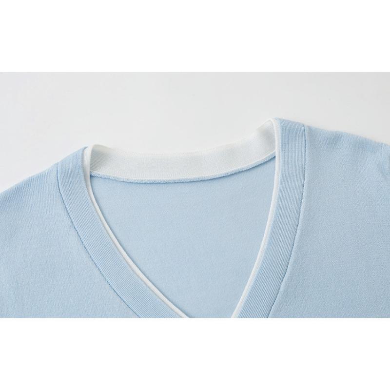 Women's Color-blocking Top Women's Embroidered Knitted Sweater Short-sleeved Cardigan