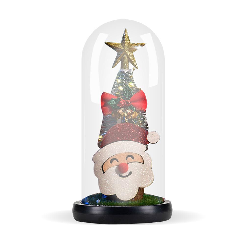 Mini LED Artificial Christmas Tree Decoration with Glass Dome Christmas Tree Night Light Table Ornament Xmas Gift for Children