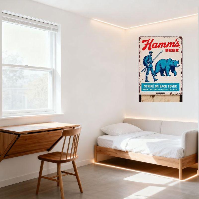 Hamm's Beer Vintage Metal Tin Sign Retro Military Hunting Bear Graphic Wall Plaque for Bar Man Cave Home Decor (Land of Sky Blue